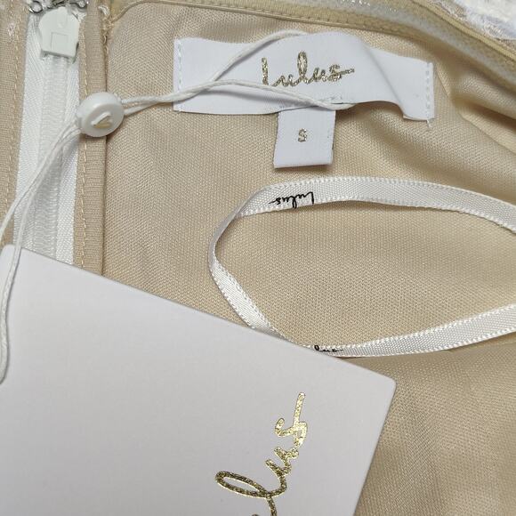 Lulus Beige and White Lace Strapless Maxi Dress - Picture 4 of 7